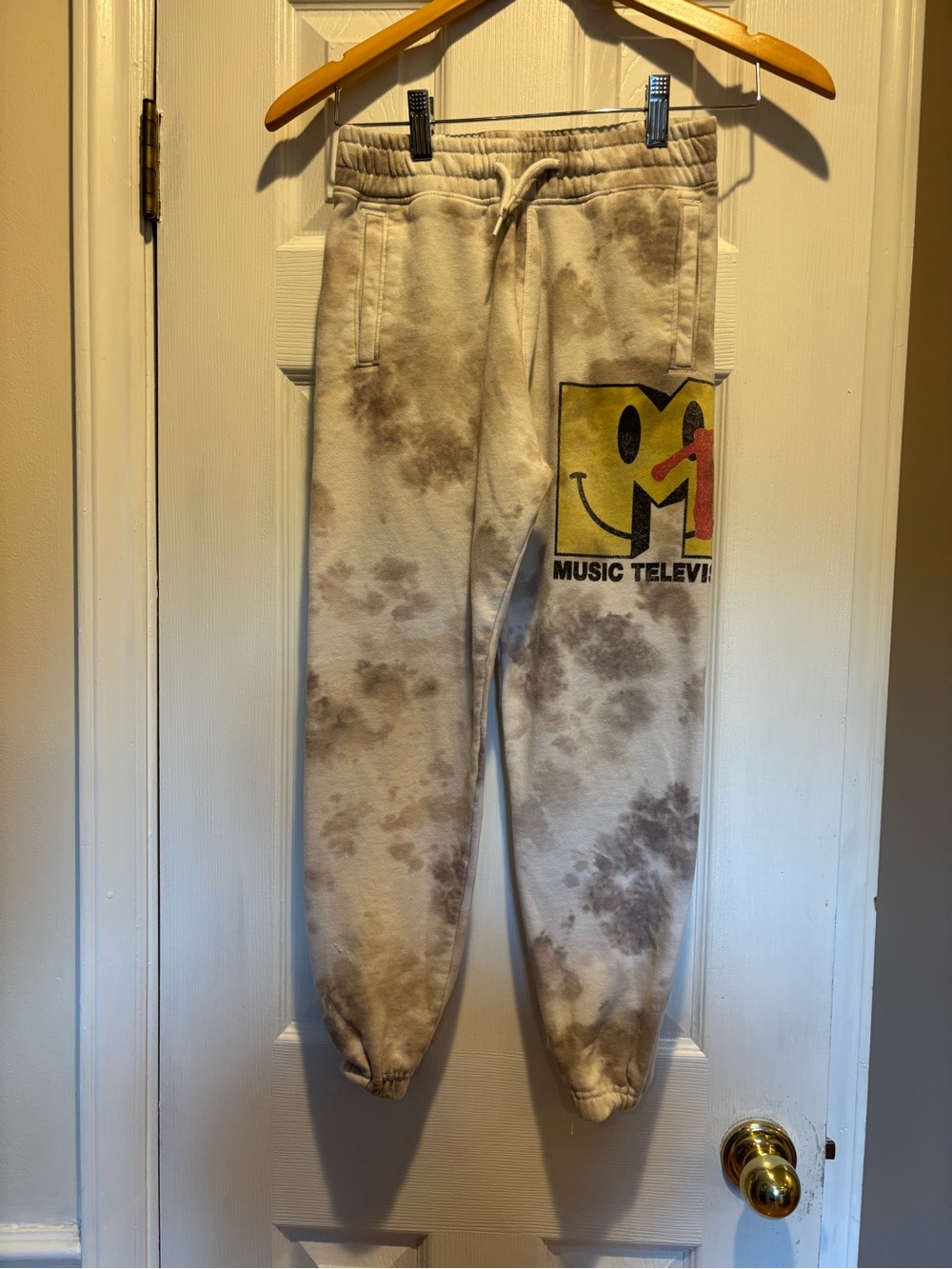 Abercrombie Kids 11/12 MTV Graphic Tie-Dye Kids Jogger Sweatpants - Cream/Brown